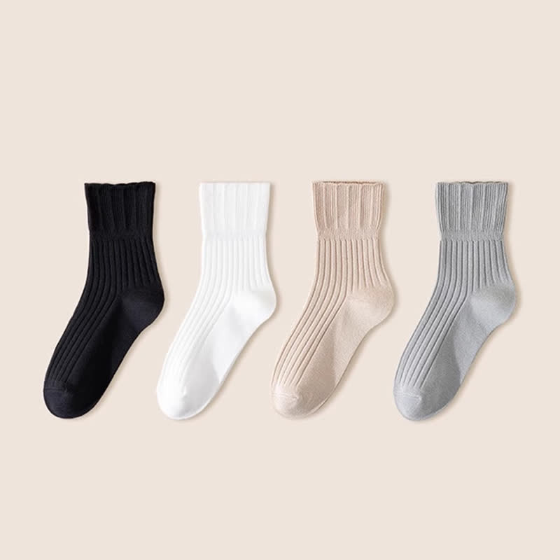 Locker sitzende Viertelsocken aus Baumwolle mit gekräuseltem Rand (4 Paar)
