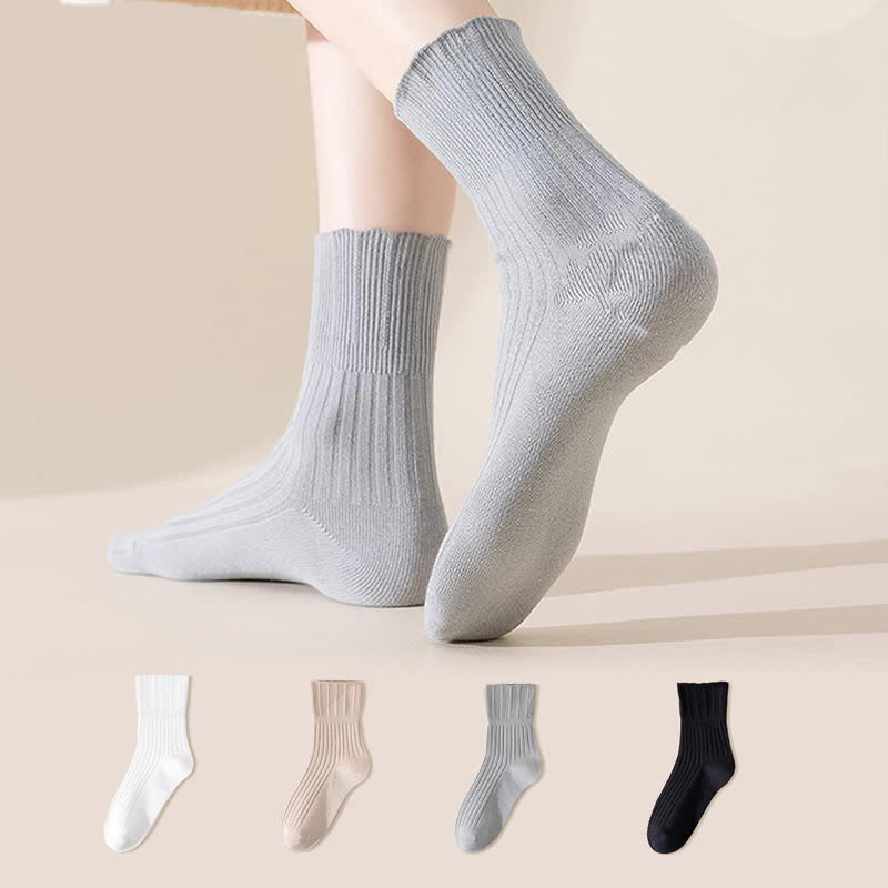 Locker sitzende Viertelsocken aus Baumwolle mit gekräuseltem Rand (4 Paar)