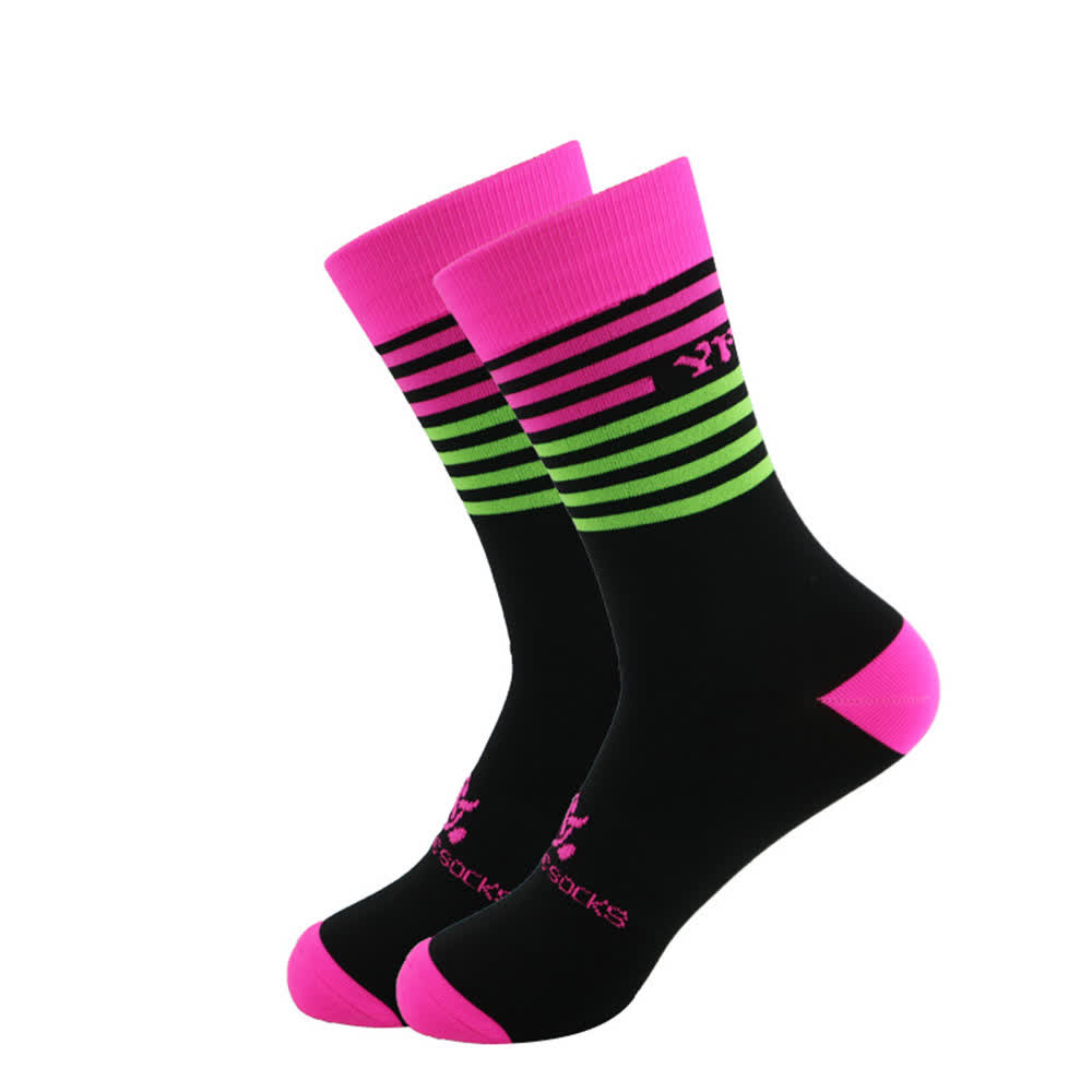 Gestreifte schwarze Radsport-Kompressionssocken (4 Paar)