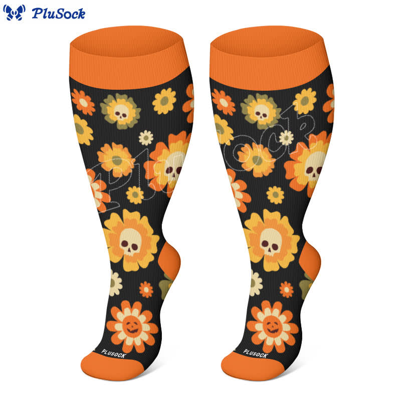 Kompressionsstrümpfe der Halloween-Blumentotenkopf-Serie in Übergröße (3 Paar) - image 7