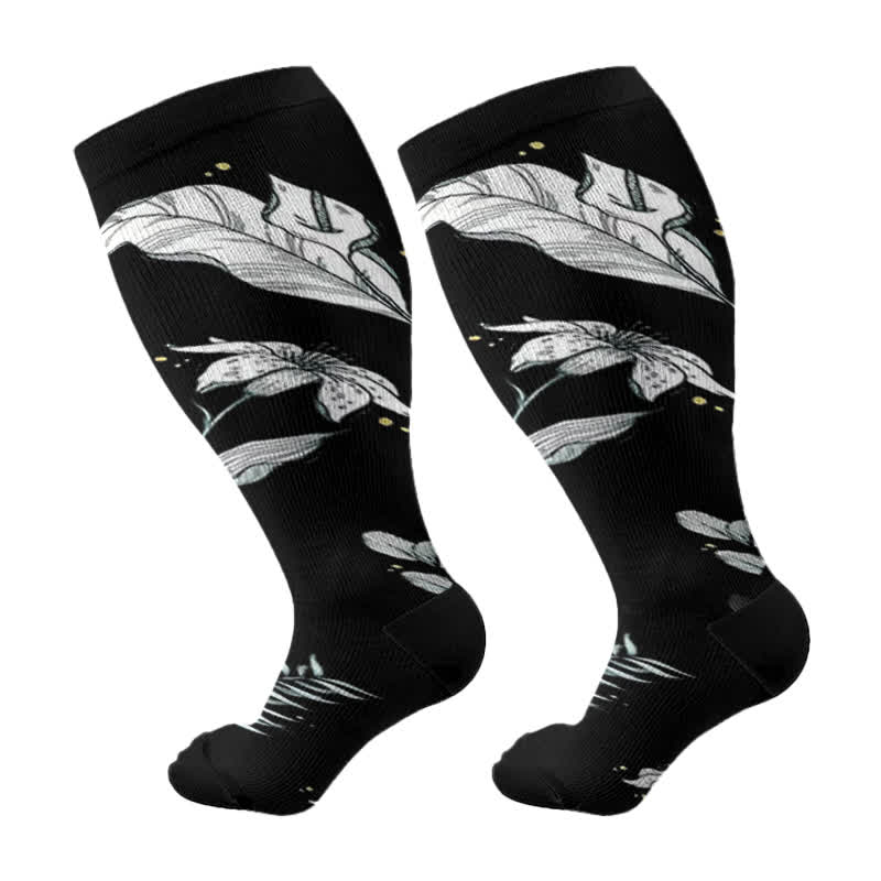 Kompressionsstrümpfe der Floral Leaf-Serie in Übergröße (3 Paar) - Schwarz - 4XL - image 6