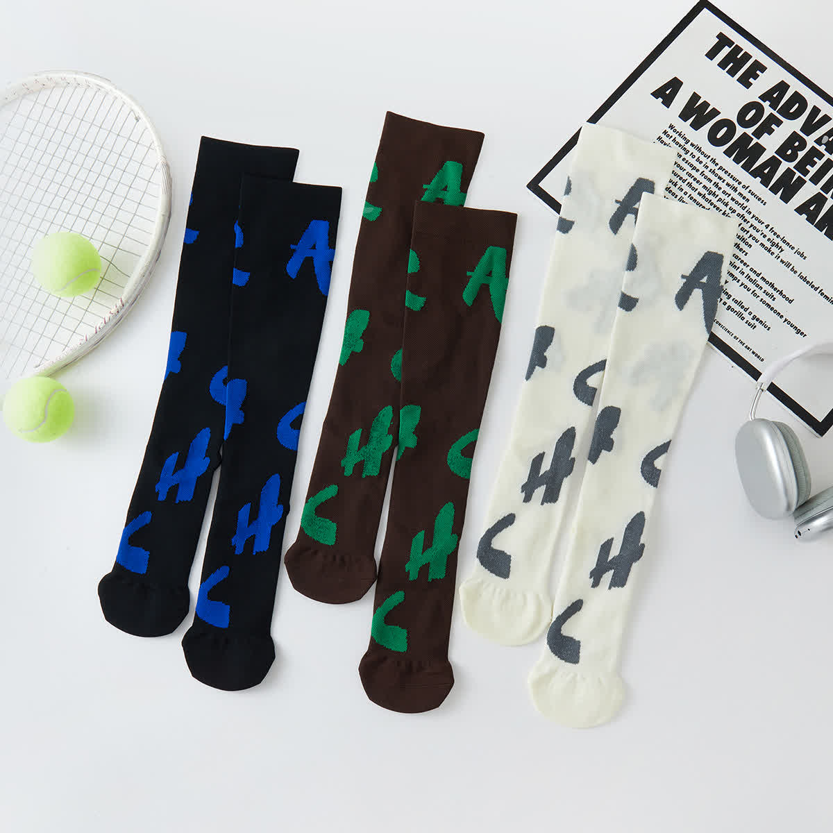 Kompressions-Kniestrümpfe mit Kaktus-Buchstaben-Aufdruck (3 Paar)