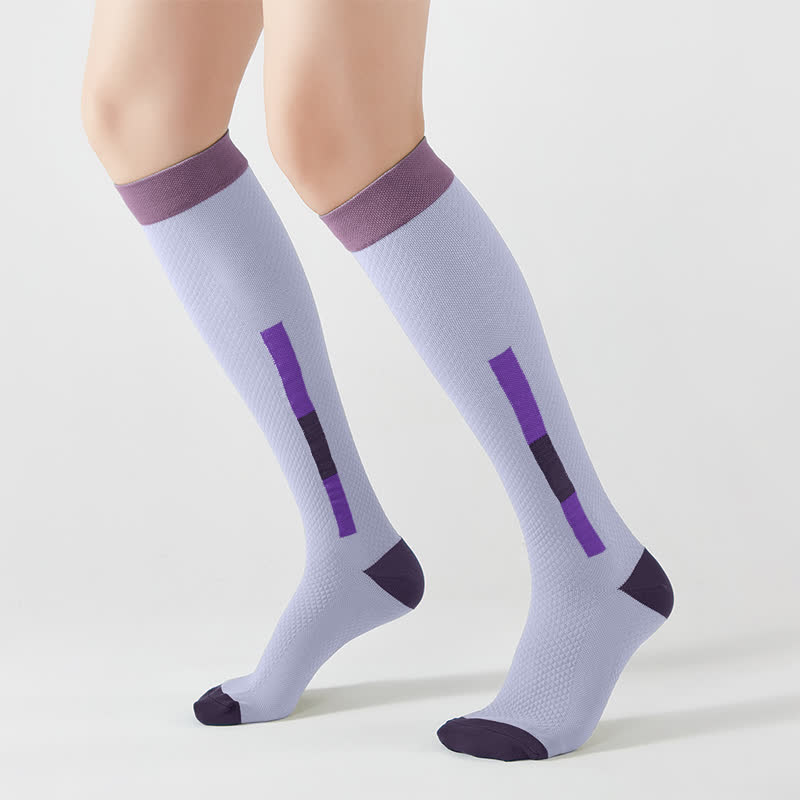 Einfache rechteckige Kompressionskniestrümpfe mit Farbblockdesign (5 Paar) - Lila - EU37-42 (US4-8,5) - image 5