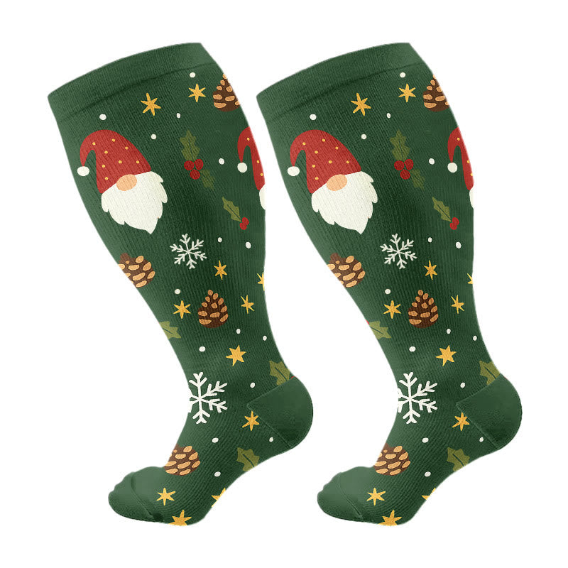 Kompressionsstrümpfe mit Weihnachtswichteln und Vögeln in Übergröße - Grün - 4XL - image 7