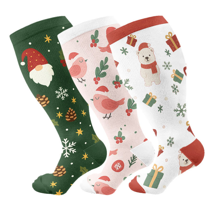 Kompressionsstrümpfe mit Weihnachtswichteln und Vögeln in Übergröße - image 5