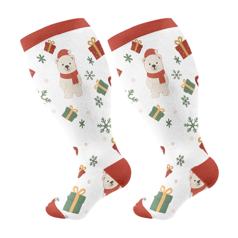 Kompressionsstrümpfe mit Weihnachtswichteln und Vögeln in Übergröße - Weiß - 4XL - image 8