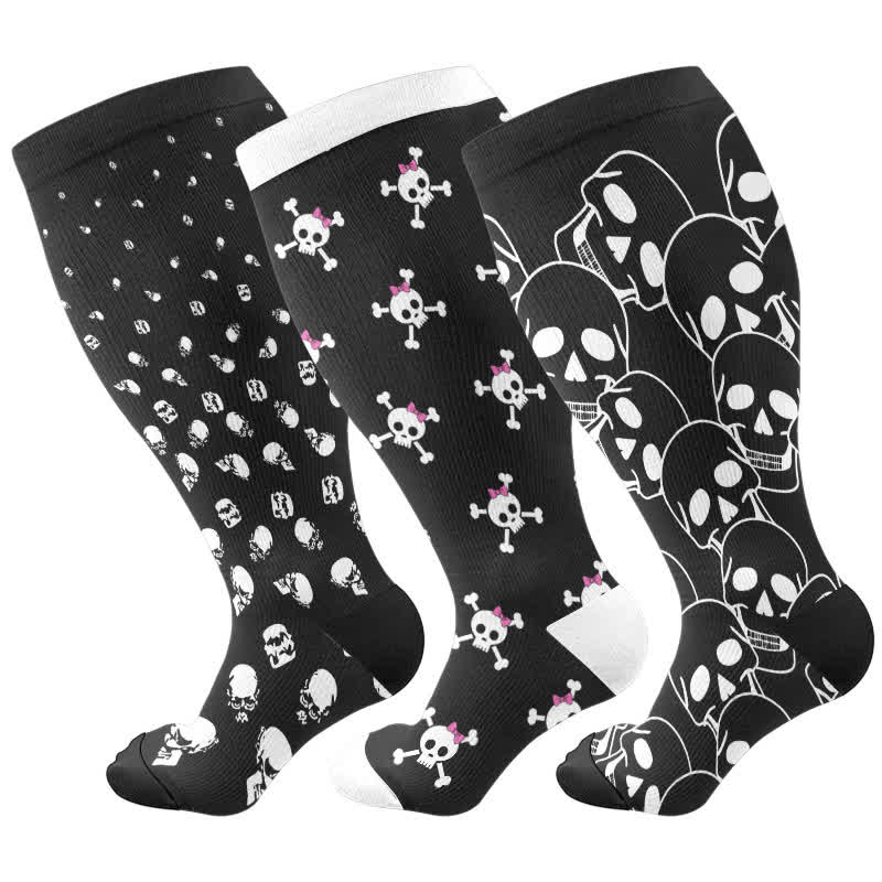Kompressionsstrümpfe mit lustigem Halloween-Totenkopf-Print in Übergröße - image 2