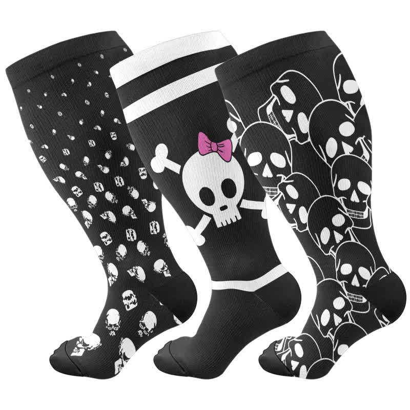 Übergröße, Halloween-Kompressionsstrümpfe mit großem Totenkopf-Aufdruck (3 Paar) - Mehrfarbig - 4XL - image 5
