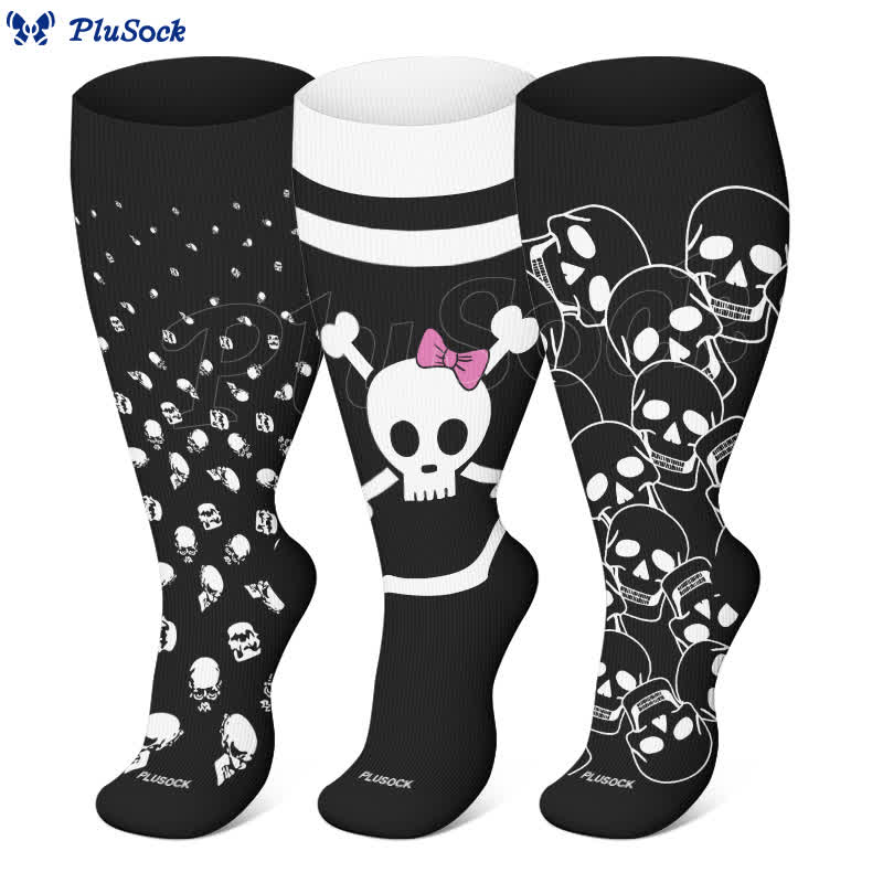 Übergröße, Halloween-Kompressionsstrümpfe mit großem Totenkopf-Aufdruck (3 Paar) - image 1