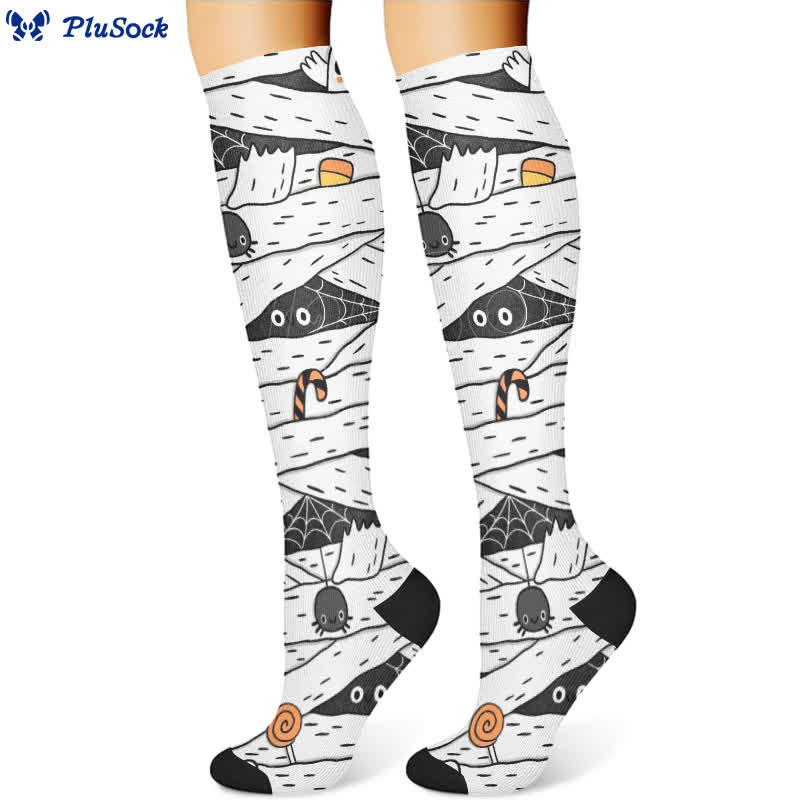 Kompressionsstrümpfe mit gruseligem Halloween-Cartoon-Aufdruck (3 Paar) - image 2