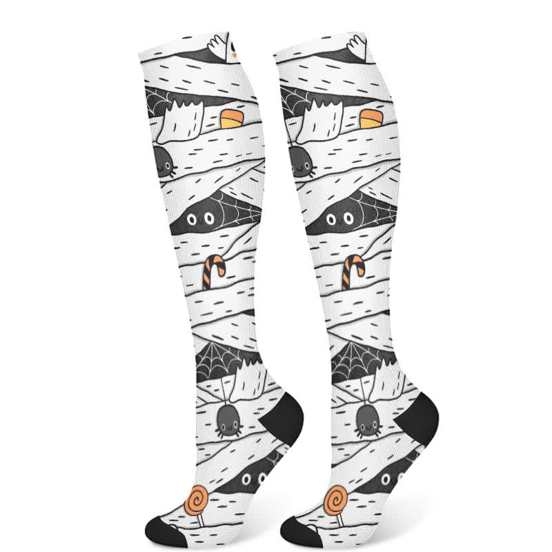 Kompressionsstrümpfe mit gruseligem Halloween-Cartoon-Aufdruck (3 Paar) - Weiß (1 Paar) - S/M - image 6