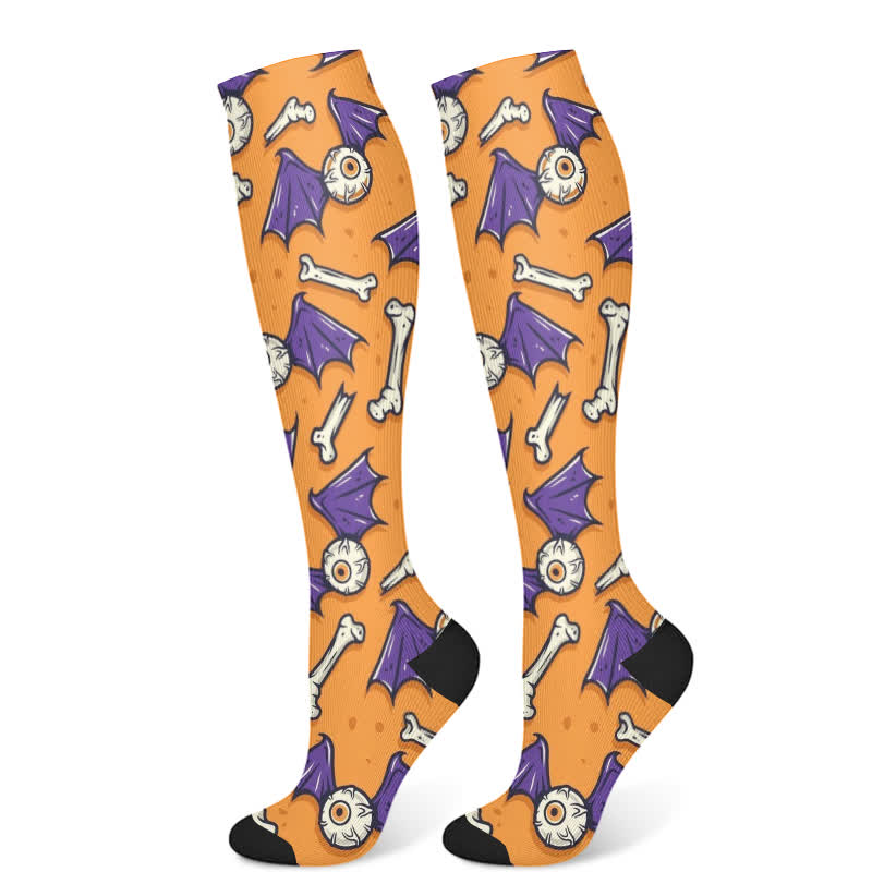Kompressionsstrümpfe mit gruseligem Halloween-Cartoon-Aufdruck (3 Paar) - Orange (1 Paar) - S/M - image 8