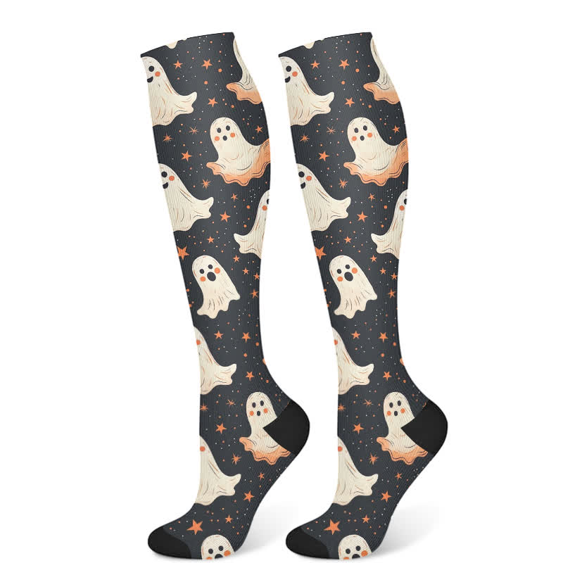 Halloween-Kompressionsstrümpfe mit süßem Geisterkatzen-Aufdruck (3 Paar) - Schwarz (1 Paar) - S/M - image 6