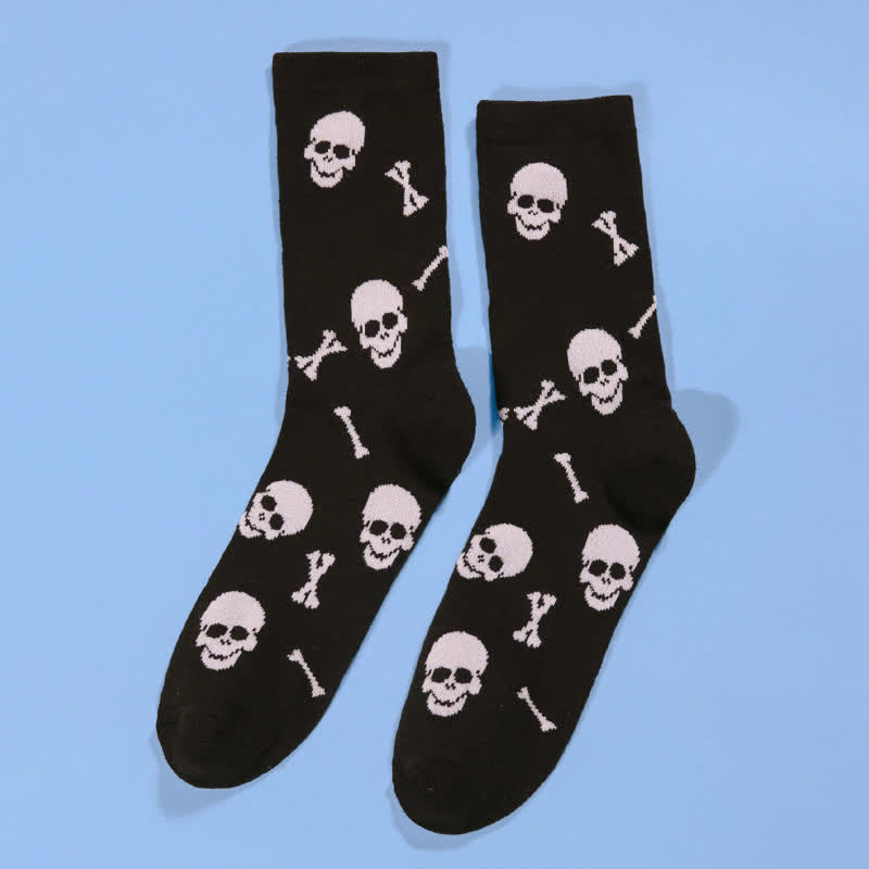 Übergröße, Halloween-Viertelsocken mit Knochen- und Totenkopf-Print (5 Paar) - image 2