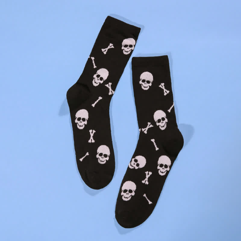 Übergröße, Halloween-Viertelsocken mit Knochen- und Totenkopf-Print (5 Paar) - image 3