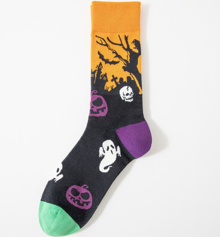 Viertelsocken mit gruseligem Halloween-Print in Übergröße (5 Paar) - Gelb - EU41-46 (US7,5-12) - image 8