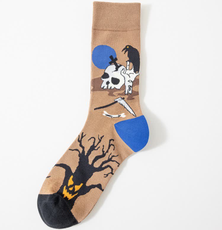 Viertelsocken mit gruseligem Halloween-Print in Übergröße (5 Paar) - Braun - EU41-46 (US7,5-12) - image 9