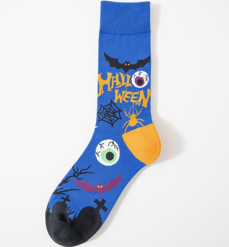 Viertelsocken mit gruseligem Halloween-Print in Übergröße (5 Paar) - Blau - EU41-46 (US7,5-12) - image 10