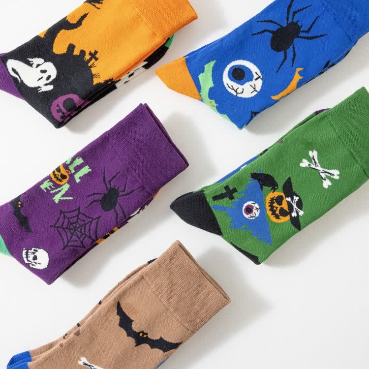 Viertelsocken mit gruseligem Halloween-Print in Übergröße (5 Paar) - image 4