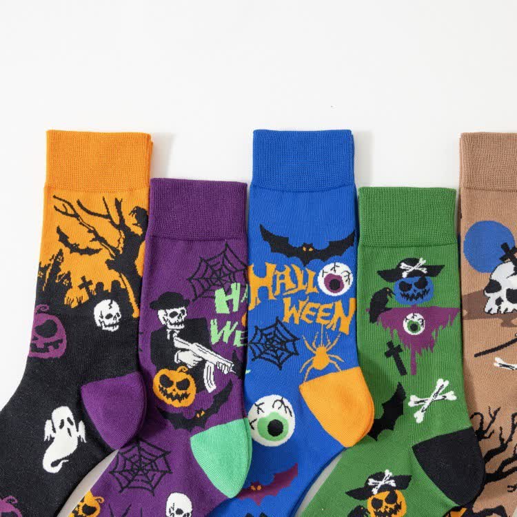 Viertelsocken mit gruseligem Halloween-Print in Übergröße (5 Paar) - image 3