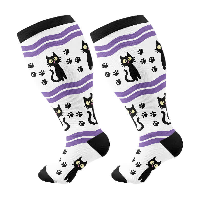 Übergröße, Halloween-Kompressionsstrümpfe mit süßem Fledermaus- und Katzen-Print - Weiß - 4XL - image 7