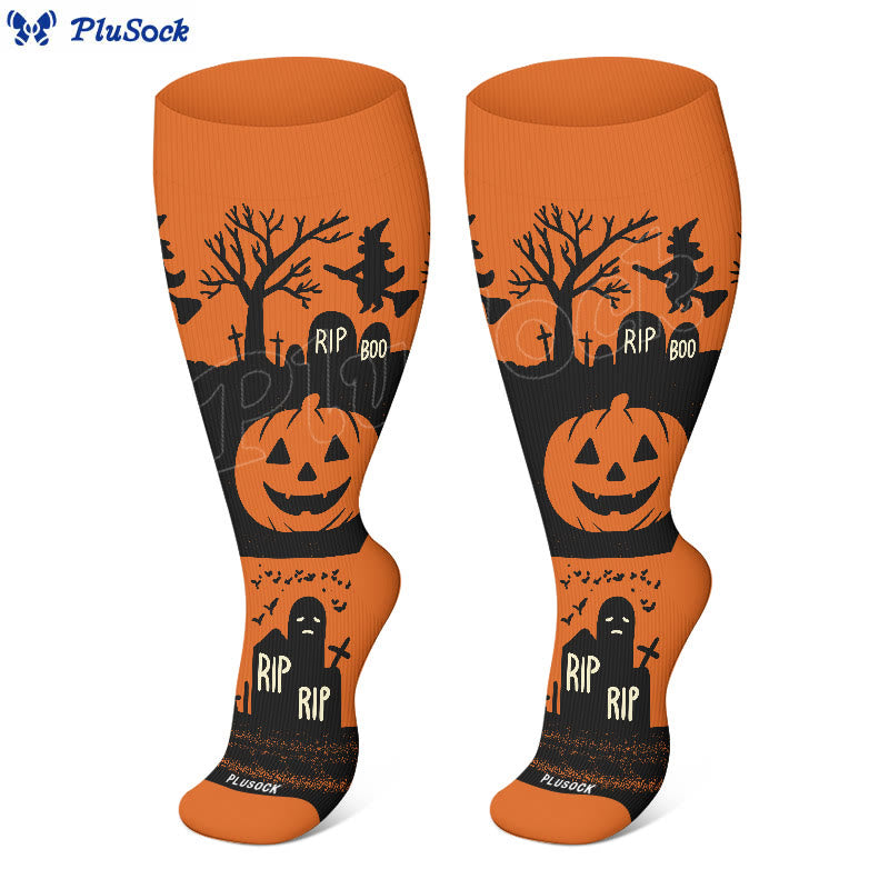 Kompressionsstrümpfe mit Halloween-Katzen- und Spinnenmotiv in Übergröße (3 Paar) - image 3