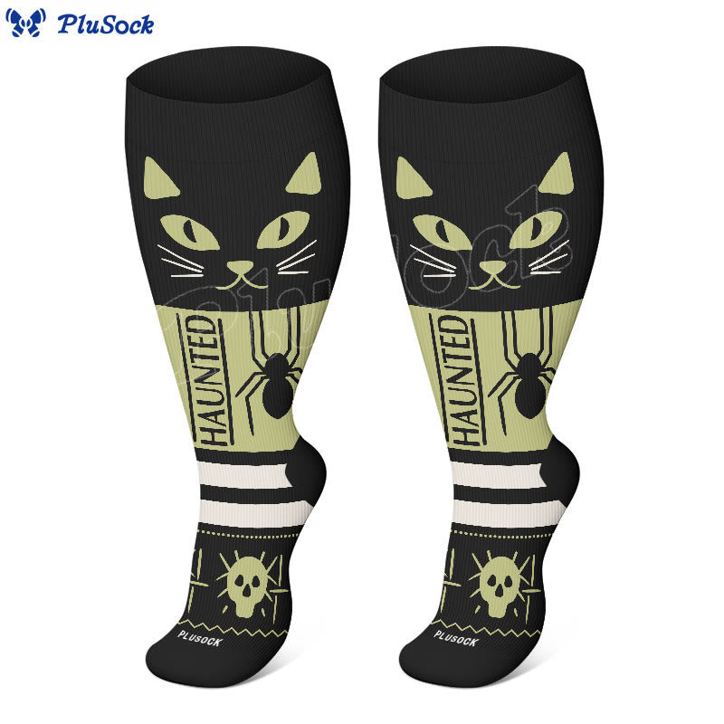 Kompressionsstrümpfe mit Halloween-Katzen- und Spinnenmotiv in Übergröße (3 Paar) - image 4