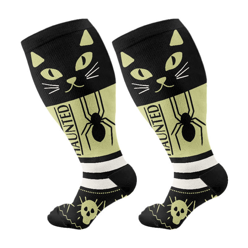 Kompressionsstrümpfe mit Halloween-Katzen- und Spinnenmotiv in Übergröße (3 Paar) - Schwarz (1 Paar) - 4XL - image 6