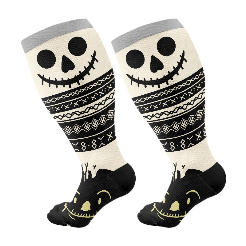 Kompressionsstrümpfe mit Halloween-Katzen- und Spinnenmotiv in Übergröße (3 Paar) - Grau (1 Paar) - 4XL - image 7