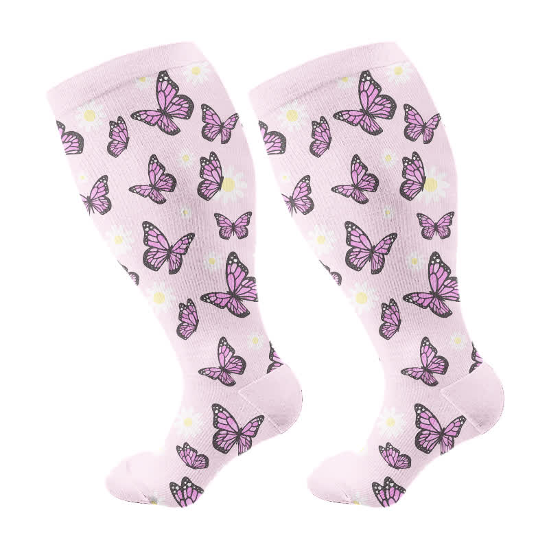 Kompressionsstrümpfe der Butterfly Flower-Serie in Übergröße (3 Paar) - Lila (1 Paar) - 4XL - image 8
