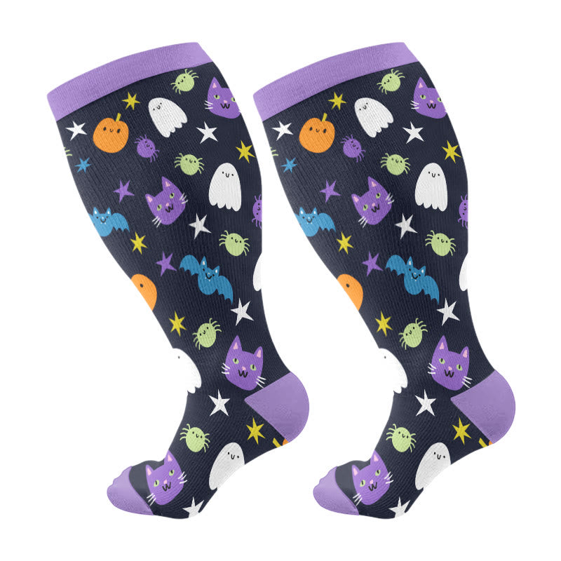 Kompressionsstrümpfe mit Halloween-Motiv in Übergröße (3 Paar) - Lila (1 Paar) - 4XL - image 7