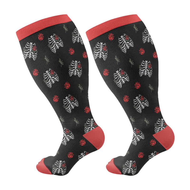 Kompressionsstrümpfe mit Halloween-Totenkopf und Monstera-Motiv in Übergröße (3 Paar) - Schwarz (1 Paar) - 4XL - image 6