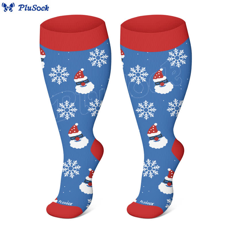 Weihnachts-Kompressionsstrümpfe mit Schneeflockenmotiv und Weihnachtsmann in Übergröße (3 Paar) - image 2