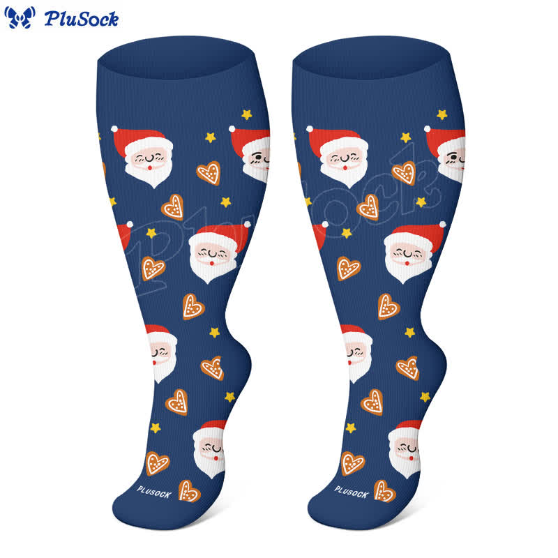Weihnachts-Kompressionsstrümpfe mit Schneeflockenmotiv und Weihnachtsmann in Übergröße (3 Paar) - image 4