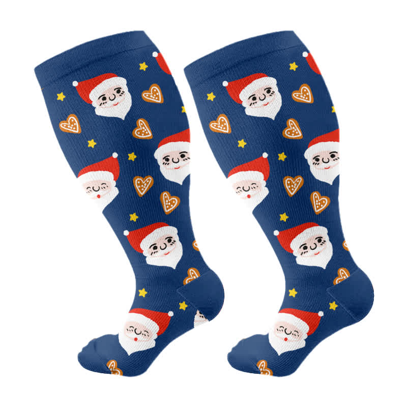 Weihnachts-Kompressionsstrümpfe mit Schneeflockenmotiv und Weihnachtsmann in Übergröße (3 Paar) - Marineblau (1 Paar) - 4XL - image 8
