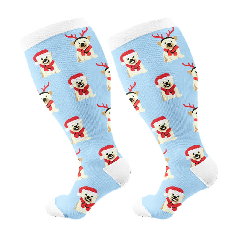 Weihnachts-Kompressionsstrümpfe mit Schneeflockenmotiv und Weihnachtsmann in Übergröße (3 Paar) - Himmelblau (1 Paar) - 4XL - image 7
