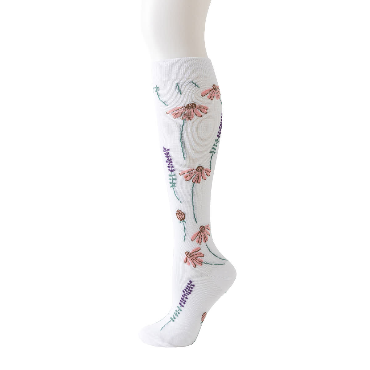 Weiße Kompressionsstrümpfe der Blumenserie (6 Paar) - Lila - L/XL - image 2