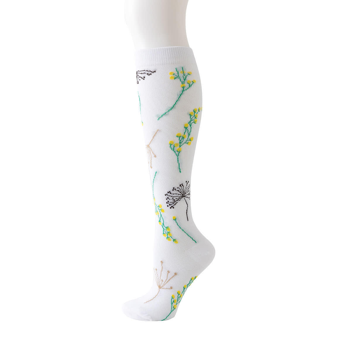 Weiße Kompressionsstrümpfe der Blumenserie (6 Paar) - Gelb - L/XL - image 3