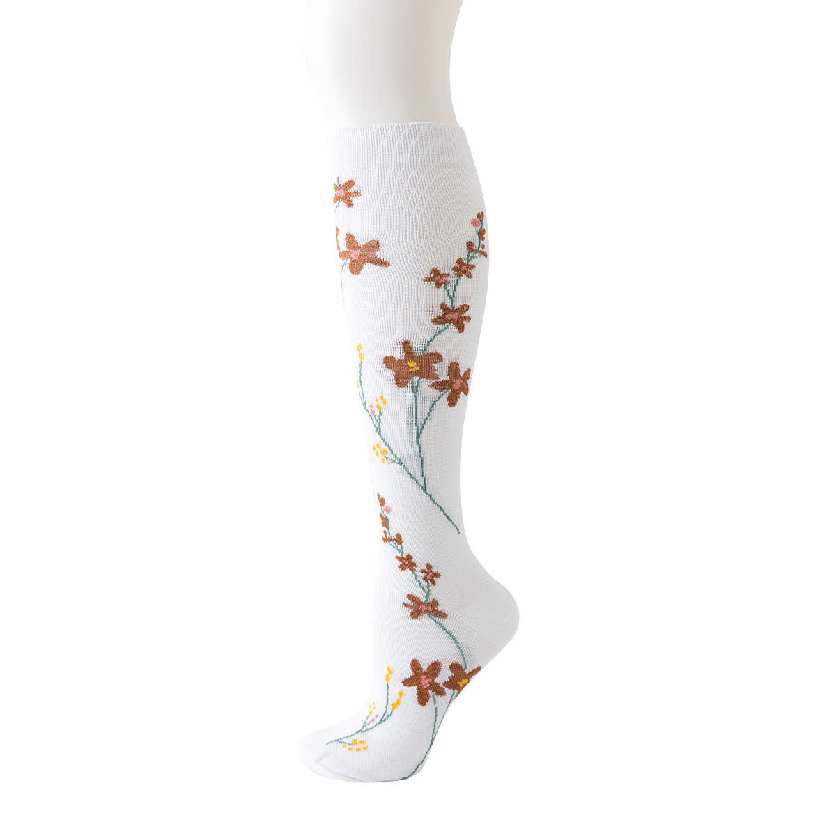 Weiße Kompressionsstrümpfe der Blumenserie (6 Paar) - Kaffee - L/XL - image 5