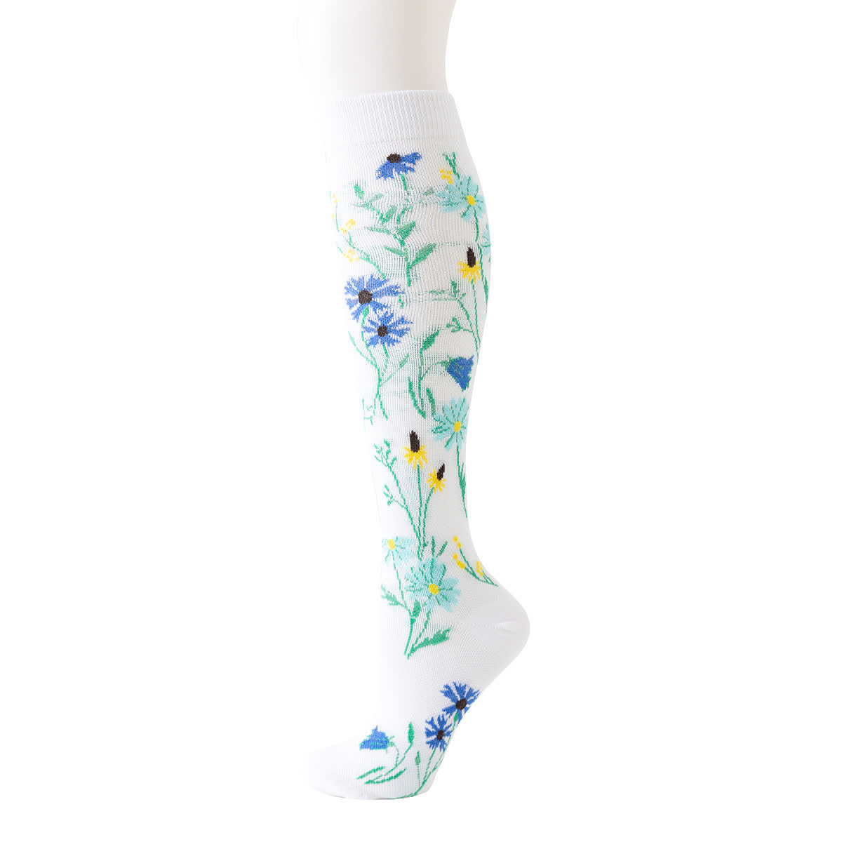 Weiße Kompressionsstrümpfe der Blumenserie (6 Paar) - Blau - L/XL - image 7