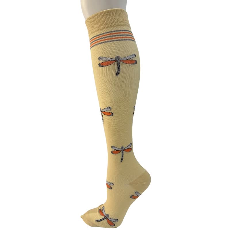 Kniehohe Kompressionsstrümpfe mit Streifen und Herzmotiv und Libelle (6 Paar) - E - S/M - image 5