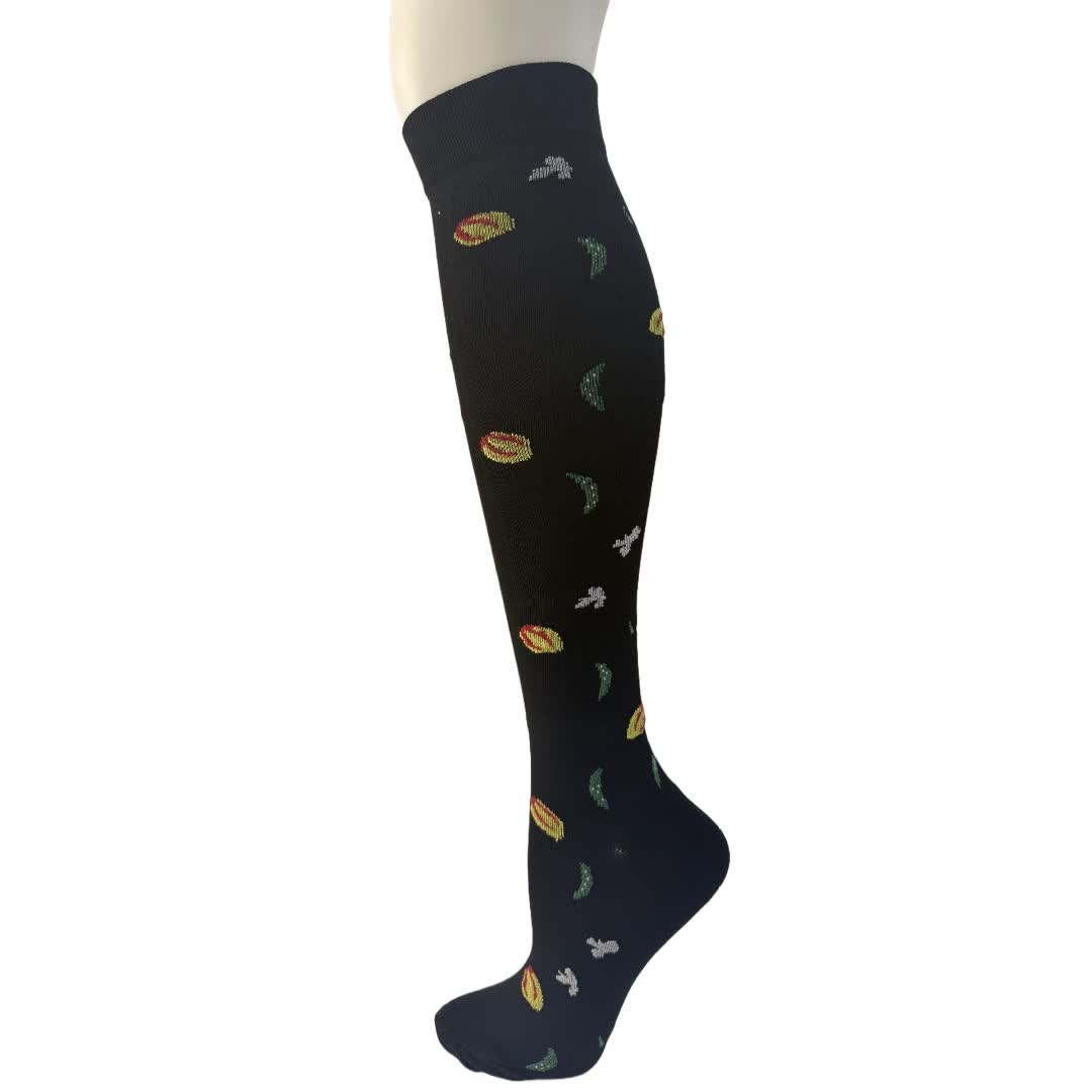Kniehohe Kompressionsstrümpfe mit Blumenmuster in Schwarz und Weiß (6 Paar) - B - S/M - image 2