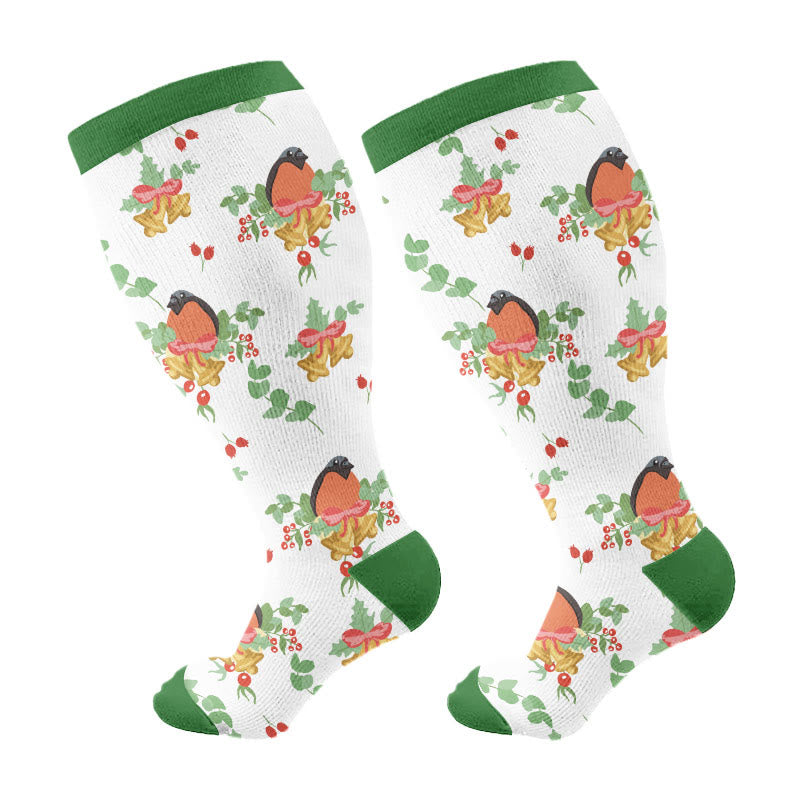 Kompressionsstrümpfe mit Weihnachtsvögeln in Übergröße (3 Paar) - Grün (1 Paar) - 4XL - image 7