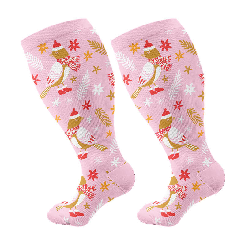 Kompressionsstrümpfe mit Weihnachtsvögeln in Übergröße (3 Paar) - Rosa (1 Paar) - 4XL - image 6