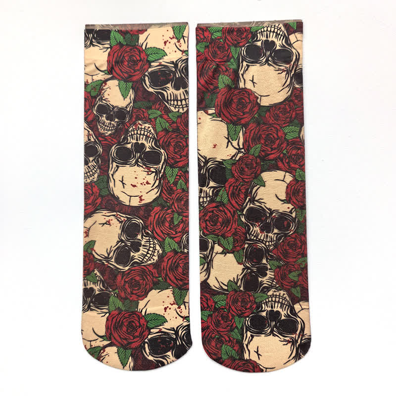 Halloween-Söckchen mit Rosen-Totenkopf-Print (4 Paar) - D - EU36-42 (US3-8,5) - image 4
