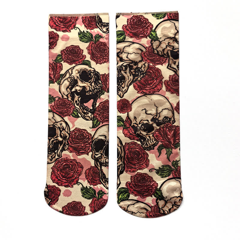 Halloween-Söckchen mit Rosen-Totenkopf-Print (4 Paar) - B - EU36-42 (US3-8,5) - image 2