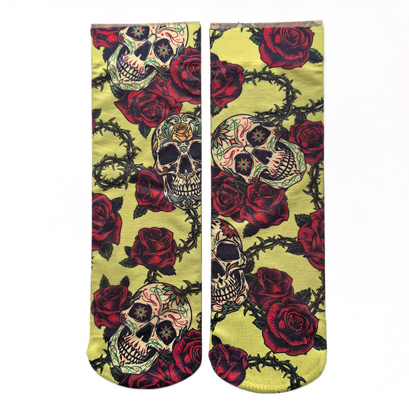 Halloween-Söckchen mit Rosen-Totenkopf-Print (4 Paar) - C - EU36-42 (US3-8,5) - image 3
