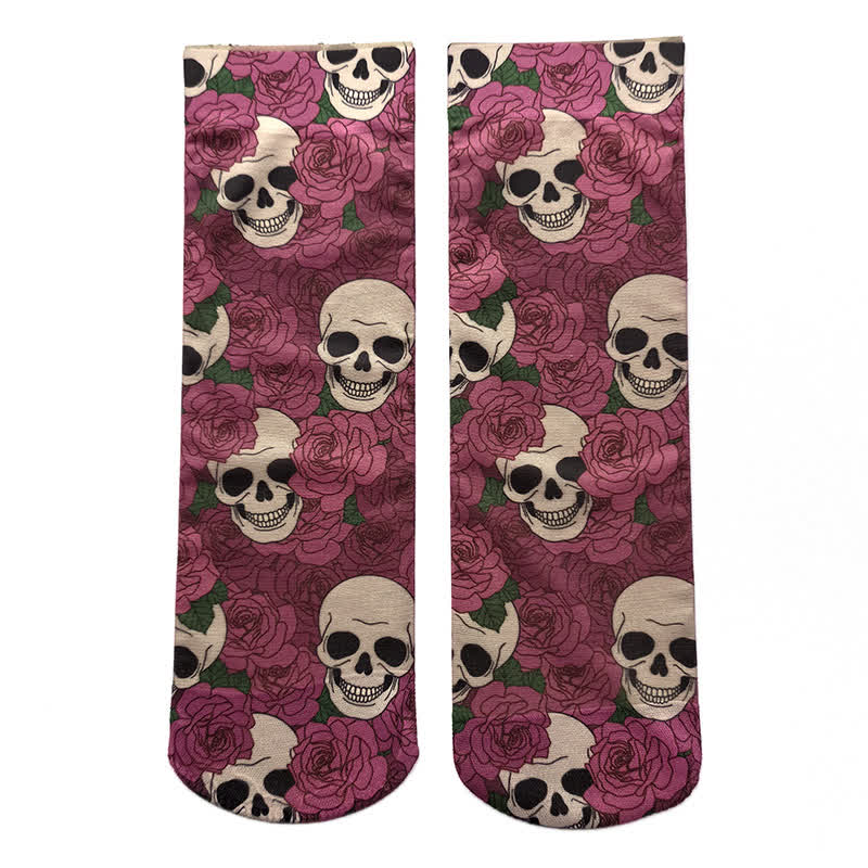 Halloween-Söckchen mit Rosen-Totenkopf-Print (4 Paar) - A - EU36-42 (US3-8,5) - image 1