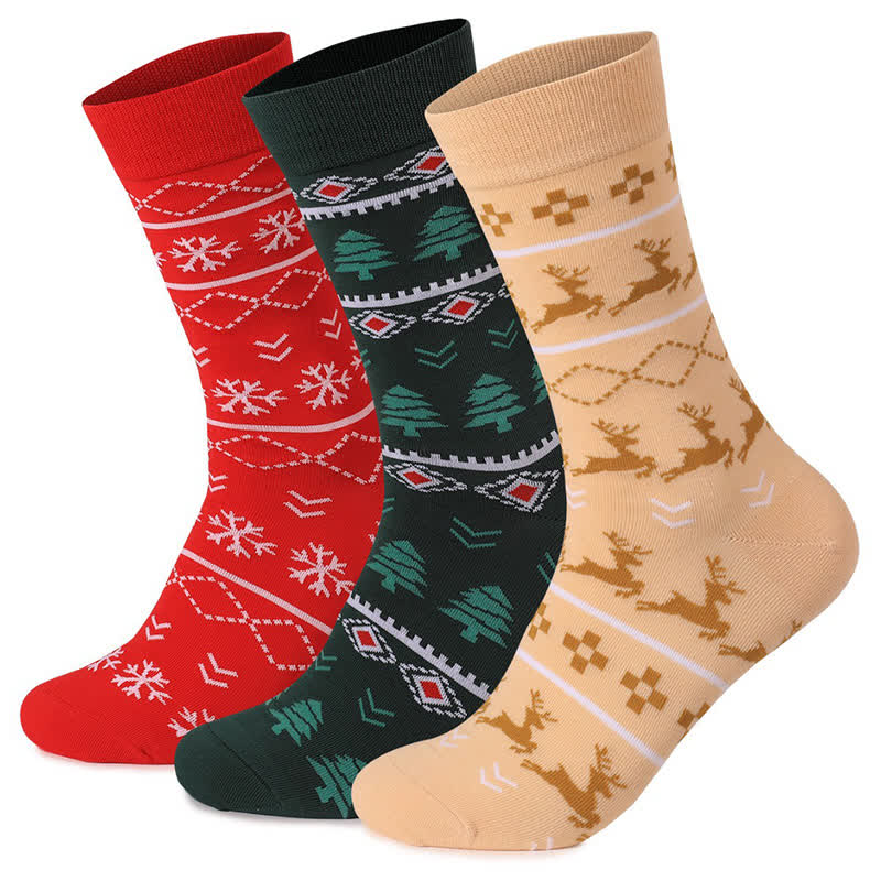 Weihnachtssocken mit Elchbaum-Motiv (3 Paar) - Mehrfarbig - EU36-46 (US4-12) - image 1