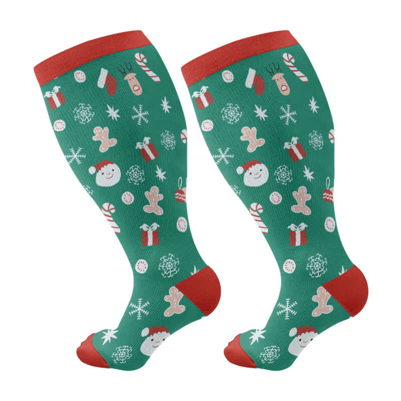 Kompressionsstrümpfe mit Weihnachtsbaumglocken- und Schneeflocken-Aufdruck in Übergröße (3 Paar) - Grün (1 Paar) - 4XL - image 7